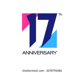 17th anniversary geometric logo. Design with triangle shapes for birthday or celebration