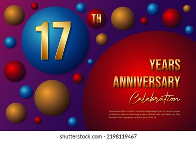 17th Anniversary logo with colorful abstract background, template design for invitation card and poster your birthday celebration. Vector eps 10