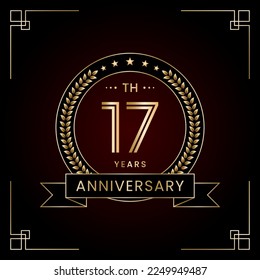 17th Anniversary Logo Design Concept with Laurel wreath for Birthday Celebration Event. Line Art Design, Logo Vector Template