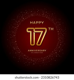 17th  anniversary logo design with a double line concept in gold color, logo vector template illustration