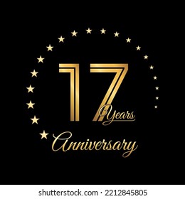 17th anniversary logo with gold color for brochure, poster, banners, magazines, web, booklets, invitations or greeting cards. Vector illustration