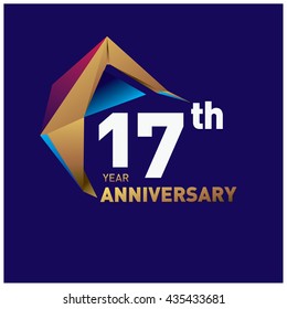 17th anniversary logo with gold shape modern looks. Anniversary signs illustration. Gold anniversary logo design and illustration?