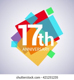 17th anniversary logo, vector design birthday celebration with colorful geometric isolated on white background.