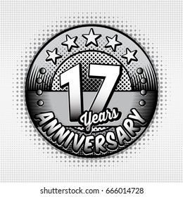 17th anniversary logo. Vector and illustrations. Comics anniversary logo.