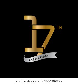 17th anniversary logotype with ribbon. Golden anniversary celebration emblem design for booklet, leaflet, magazine, brochure poster, web, invitation or greeting card. Vector illustration. - Vector
