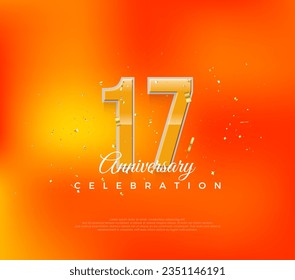 17° aniversario con un lujoso diseño de color naranja. simple vector premium moderno.