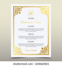 17th anniversary menu design template