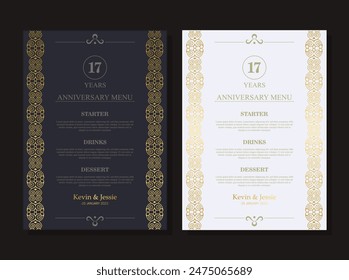 17th anniversary menu design template