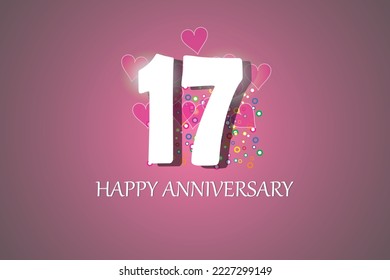 17th anniversary on pink background