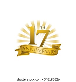 17th Anniversary Ribbon Logo Golden Rays Stock Vector (Royalty Free ...