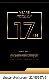 17th Anniversary template design with gold color for celebration event, invitation, banner, poster, flyer, greeting card, book cover. Vector Template