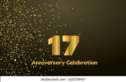 17th Anniversary vector party background with gold glitter and gold font, editable illustration eps 10