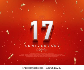 17th Anniversary. with white 3d numbers on fancy red background.
