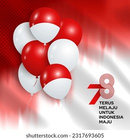 17th August. Indonesia independence day celebration with balloons and watercolor flag background