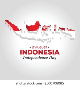 17th August Indonesia Independence Day, Realistic 3D Map of Indonesia Vector Design Template