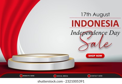 17th of august indonesian independence day sale banner with 3d podium for sale with abstract gradient red and white background design3