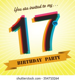 17th Birthday party invite / template design in retro style - Vector Background svg