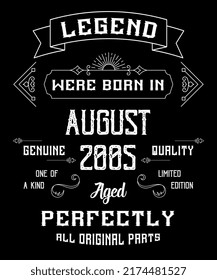 17th Birthday Vintage Legends Born In August 2005 17 Years Old svg