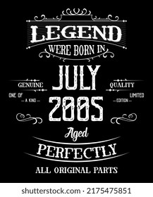 17th Birthday Vintage Legends Born In July 2005 17 Years Old svg