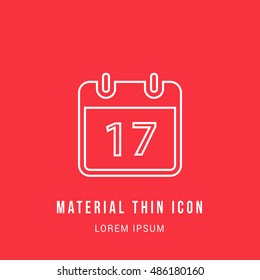 17th Calendar Bright red material designed line thin flat icon / logo