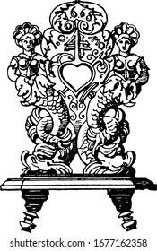 Of the 17th century, had openings for the hand that were carved into the wooden back of the chair. This was done for convenience in moving the chair, vintage line drawing or engraving illustration.