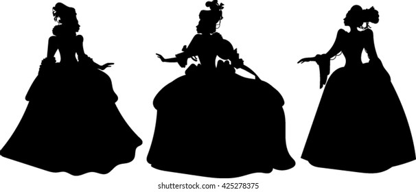 17th Century - Woman - Silhouette - Vector - Illustration