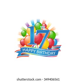 1 17 Colorful Happy Birthday Logo With Balloons And Burst Of Light ...