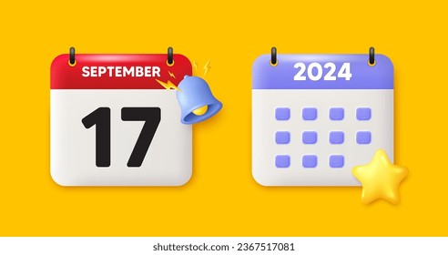 17th day of the month icon. Calendar date 3d icon. Event schedule date. Meeting appointment time. 17th day of September month. Calendar event reminder date. Vector