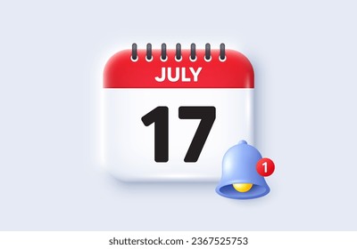 17th day of the month icon. Calendar date 3d icon. Event schedule date. Meeting appointment time. 17th day of July month. Calendar event reminder date. Vector