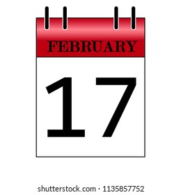 17th February vector illustration desk calendar on white background black lettering