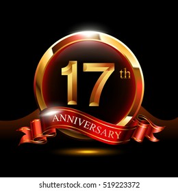 17th golden anniversary logo. with ring and ribbon.