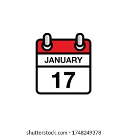 17th of January flat icon calendar date, time, day, month schedule. Vector illustration design