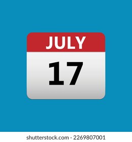 17th July calendar icon. July 17 calendar Date Month icon. Isolated on blue background