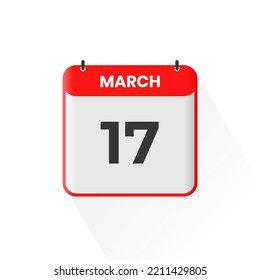 17th March calendar icon. March 17 calendar Date Month icon vector illustrator