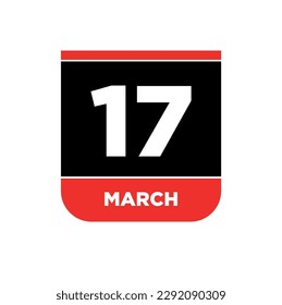 17th March Calendar vector icon. 17 March typography.