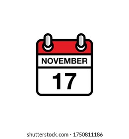 17th of November flat day of the month calendar icon. Date and time schedule concept. Vector illustration design