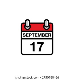 17th of September flat day of the month calendar icon. Date and time schedule concept. Vector illustration design