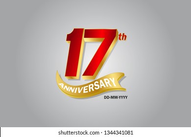 17th year anniversary Golden ribbon celebration logotype. anniversary logo with Red and Gold color isolated on grey background, vector design for celebration, invitation card - vector