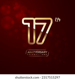 17th year anniversary logo design with a double line concept in gold color