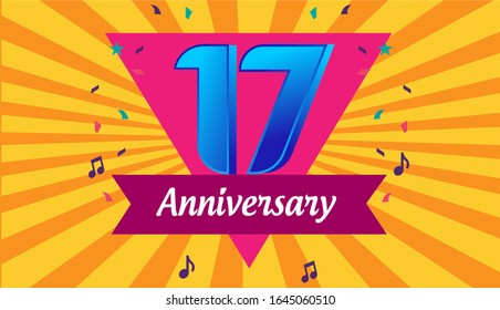 17th years anniversary celebration emblem. vector illustration template design for web, flyers, poster, greeting & invitation card