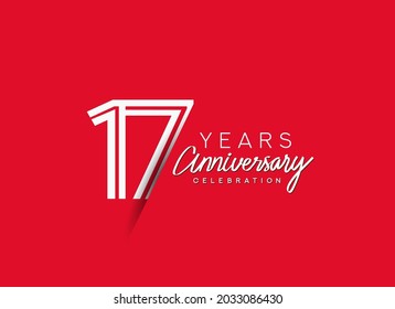 17th Years Anniversary celebration logo, flat design isolated on red background.