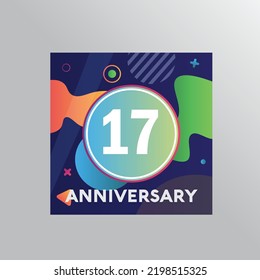 17th years anniversary logo, vector design birthday celebration with colourful background and abstract shape.