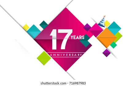 17th years anniversary logo, vector design birthday celebration with colorful geometric isolated on white background.
