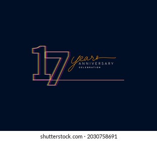 17th Years Anniversary Logotype with Colorful Multi Line Number Isolated on Dark Background.