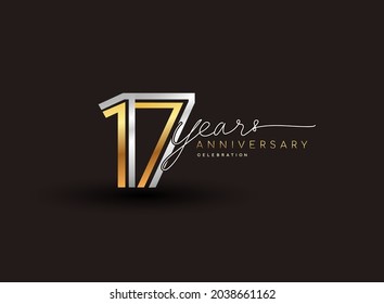 17th years anniversary logotype with multiple line silver and golden color isolated on black background for celebration event.