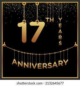 17th years anniversary, vector design for anniversary celebration with gold color on black background, simple and luxury design. logo vector template