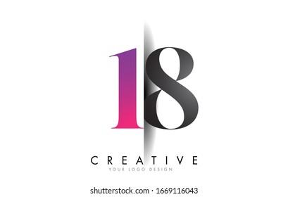18 1 8 Grey and Pink Number Logo with Creative Shadow Cut Vector Illustration Design.