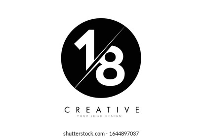 18 1 8 Number Logo Design with a Creative Cut and Black Circle Background. Creative logo design.