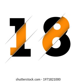 18 1 8 Number Logo Design with a Creative Cut and Black Circle Background. Creative logo design.