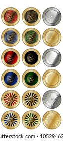 18 in 1 set of Quantum 1 Net (Q1S)  cryptocurrency  highly detailed golden and silver phisycal coins. Quantum 1 Net (Q1S) icon set. Vector illustration isolated on white background.